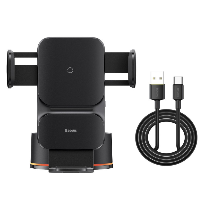 USB indukcinis įkroviklis, automobilinio telefono laikiklis su siurbtuku - juodas
