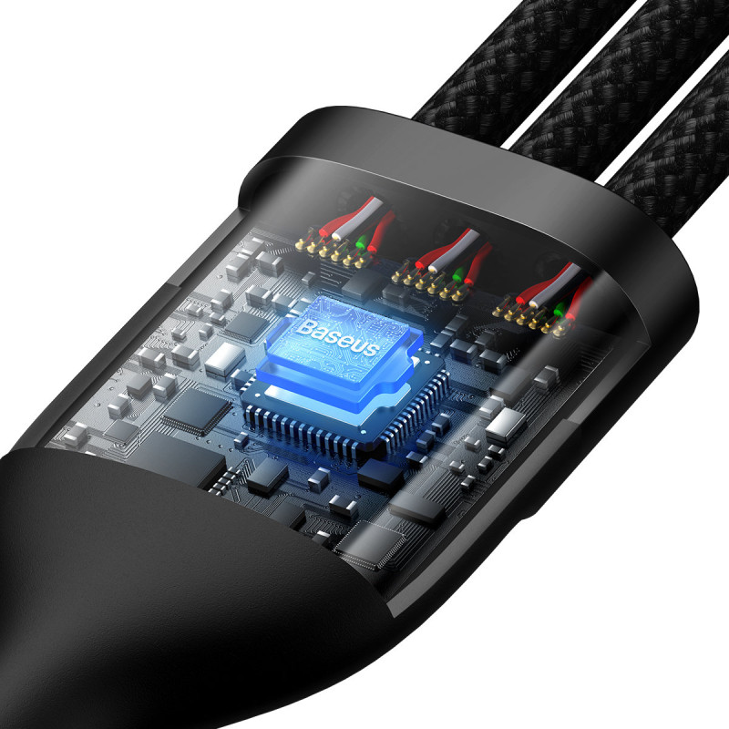 3in1 USB į USB-C / iPhone Lightning / mikro USB laidas 1,2 m - juodas