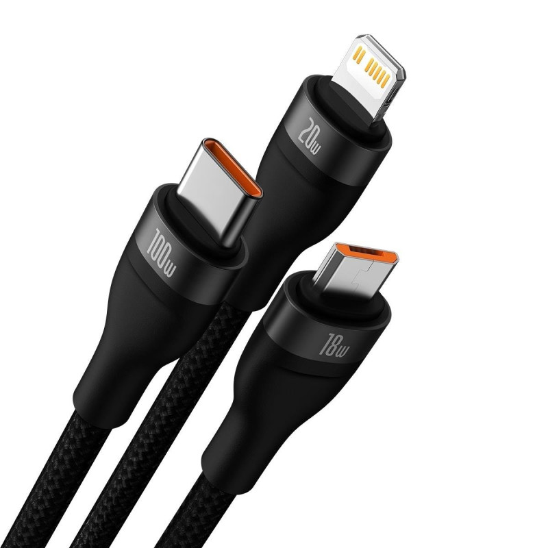 Kabelis 4in1 USB+USB-C į USB-C / iPhone Lightning / micro USB 1,2m – juodas