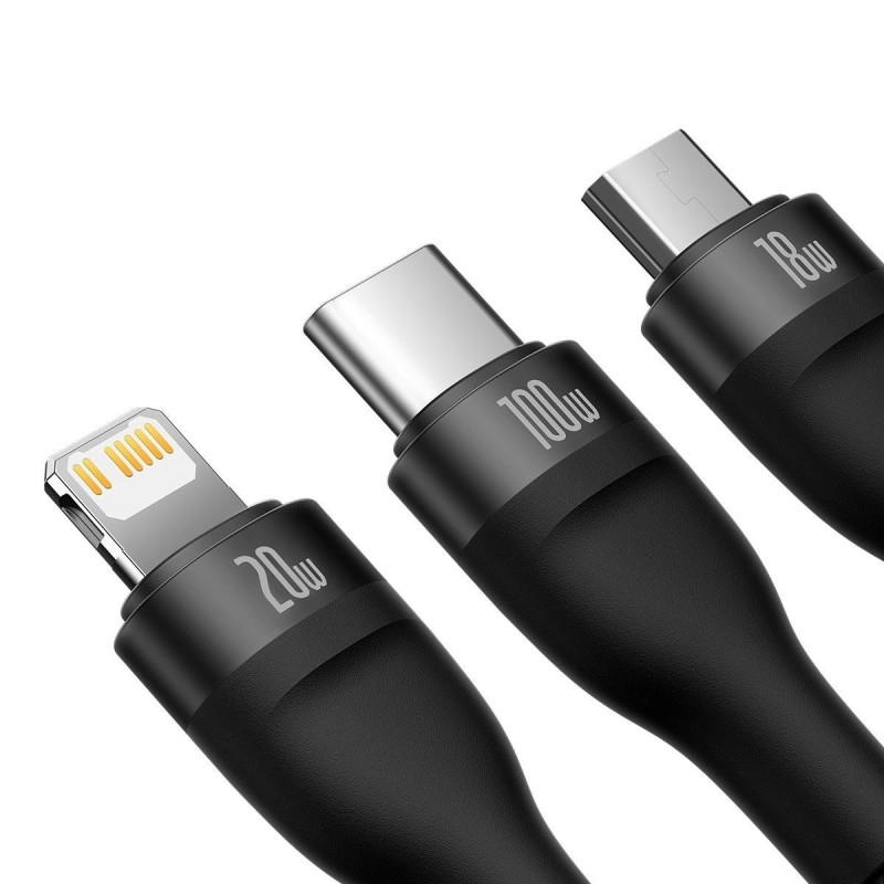 Kabelis 4in1 USB+USB-C į USB-C / iPhone Lightning / micro USB 1,2m – juodas