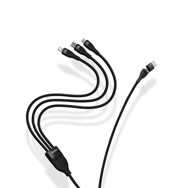 Kabelis 4in1 USB+USB-C į USB-C / iPhone Lightning / micro USB 1,2m – juodas