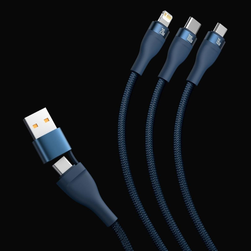 Kabelis 4in1 USB+USB-C į USB-C / iPhone Lightning / micro USB 1,2m – juodas