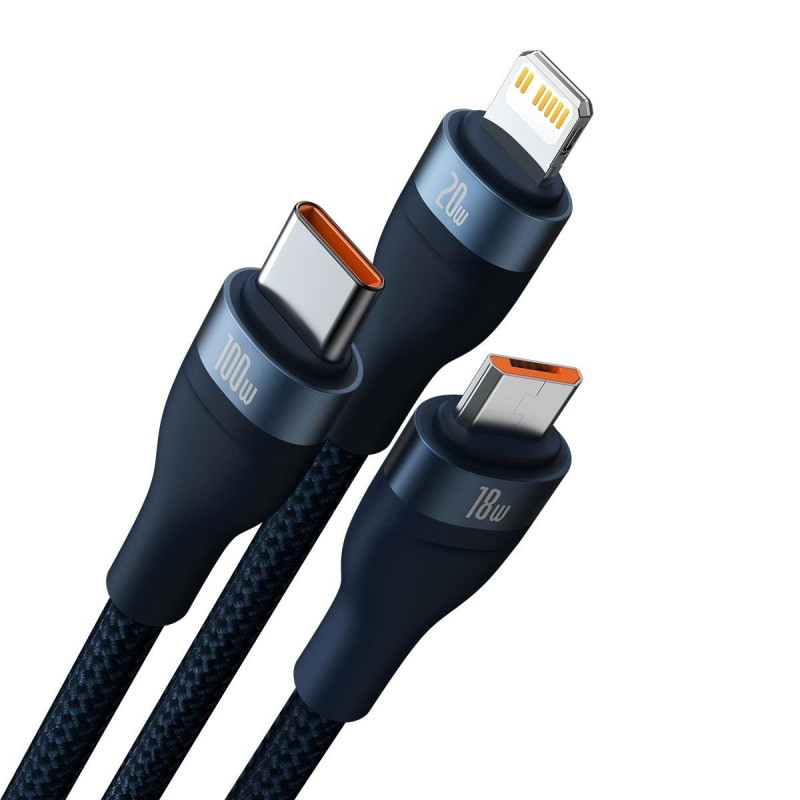 Kabelis 4in1 USB+USB-C prie USB-C / iPhone Lightning / micro USB 1,2m – mėlynas