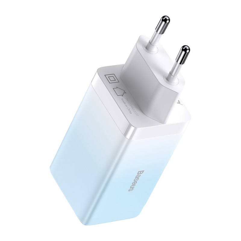 GaN 2x USB-C / USB 65W QC PD greitas įkroviklis – mėlynas