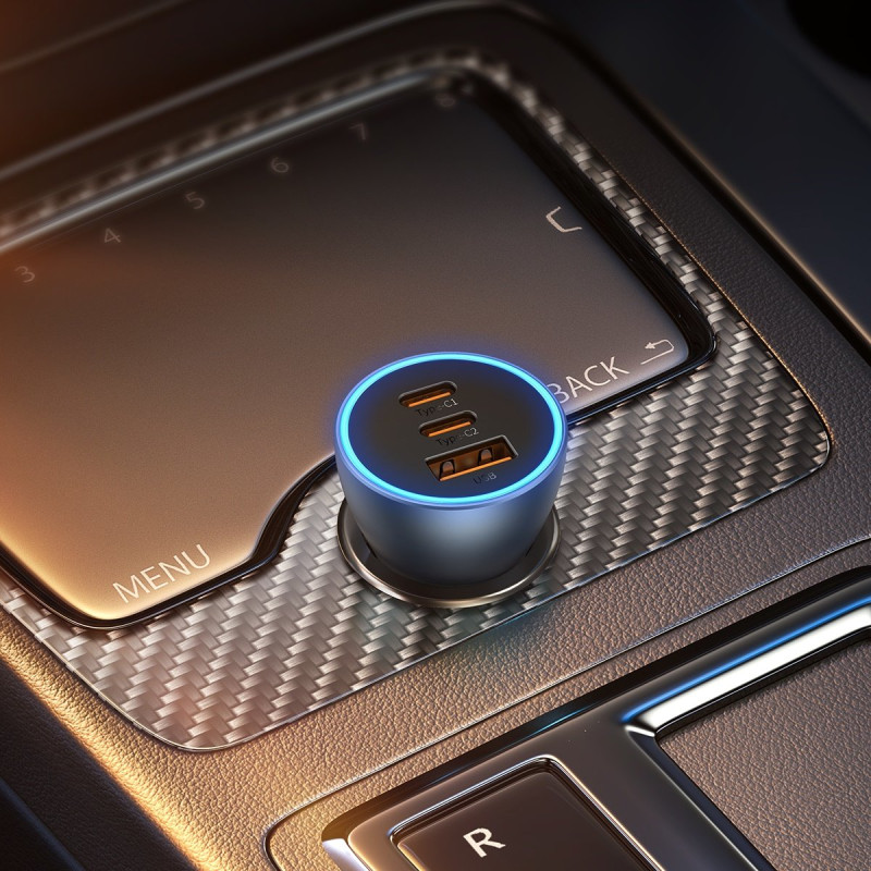 
PRO USB-A + 2x USB-C 65W QC4.0 automobilinis įkroviklis - mėlynas
