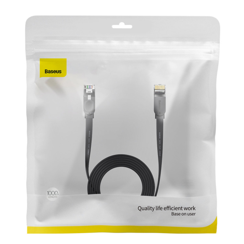 Patchcord RJ45 Speed Six Plokščias tinklo kabelis 1000Mbps 10m - juodas