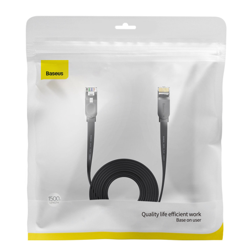 Patchcord RJ45 Speed Six plokščias tinklo kabelis 1000Mbps 15m - juodas
