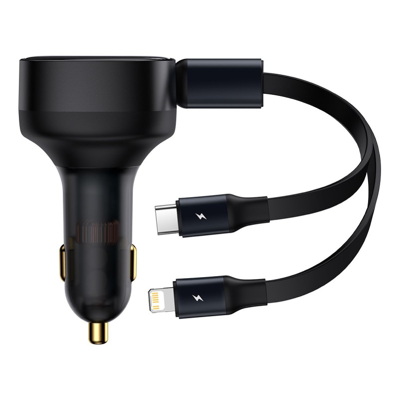 2in1 USB-C + iPhone Lightning automobilinis įkroviklis, ištraukiamas laidas, 75cm, 30W - juodas
2in1 USB-C + iPhone Lightning automobilinis įkroviklis, ištraukiamas laidas, 75cm, 30W - juodas