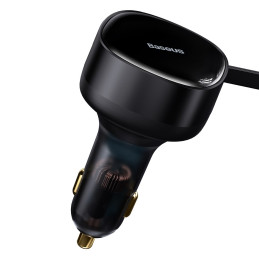 
2in1 USB-C + iPhone Lightning automobilinis įkroviklis, ištraukiamas laidas, 75cm, 30W - juodas
