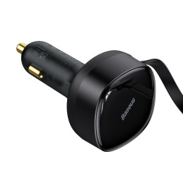 
2in1 USB-C + iPhone Lightning automobilinis įkroviklis, ištraukiamas laidas, 75cm, 30W - juodas
