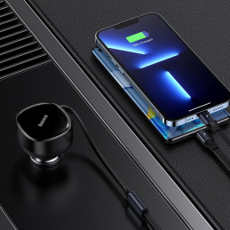 
2in1 USB-C + iPhone Lightning automobilinis įkroviklis, ištraukiamas laidas, 75cm, 30W - juodas
