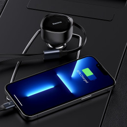 
2in1 USB-C + iPhone Lightning automobilinis įkroviklis, ištraukiamas laidas, 75cm, 30W - juodas
