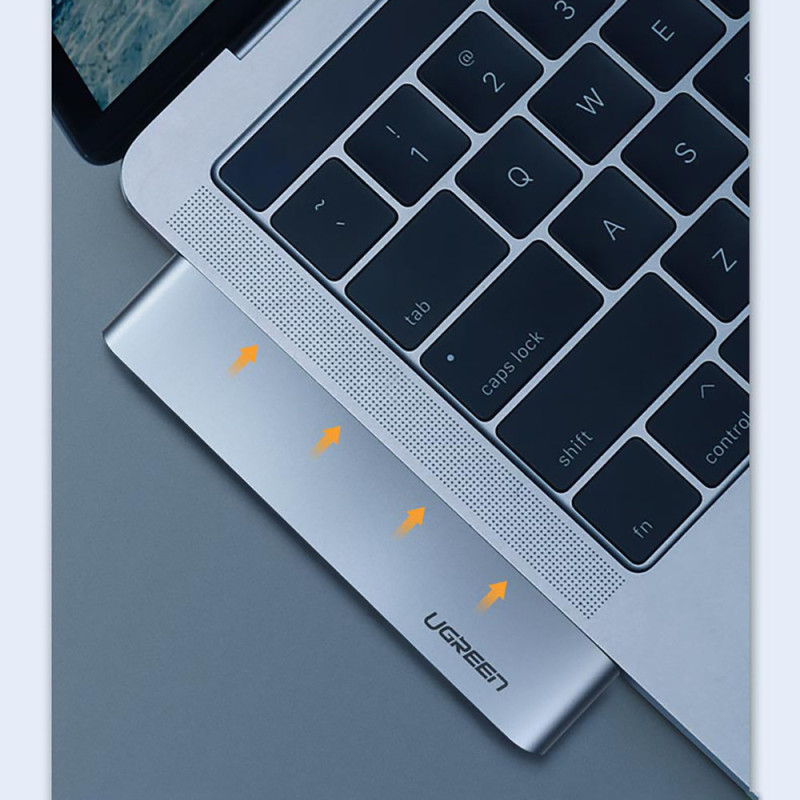 HUB adapteris, skirtas MacBook Pro / Air 2x USB-C iki 3x USB 3.0 / TF / SD / USB-C - pilka