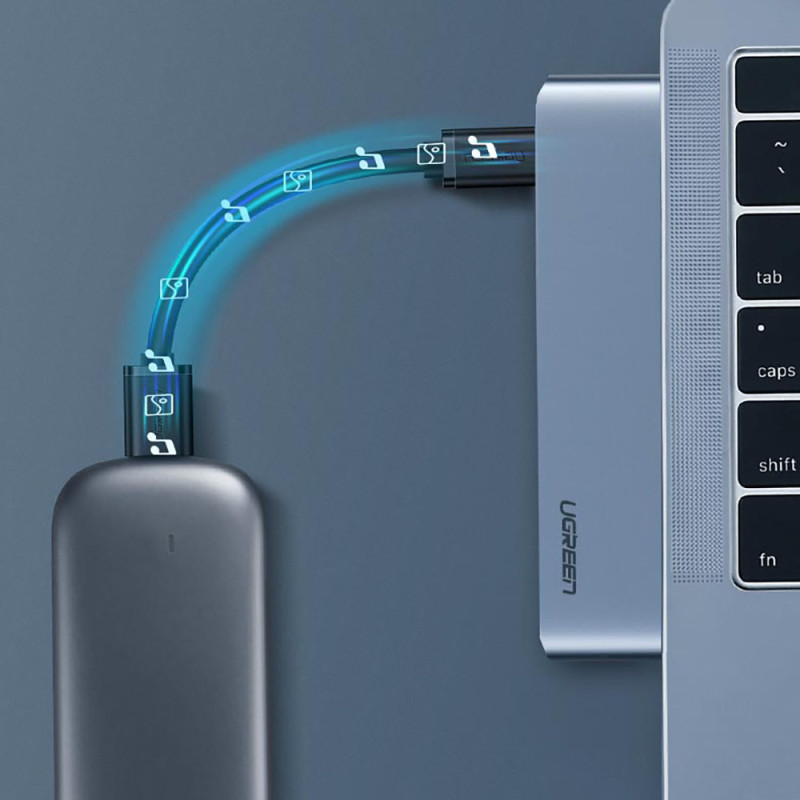 HUB adapteris, skirtas MacBook Pro / Air 2x USB-C iki 3x USB 3.0 / TF / SD / USB-C - pilka