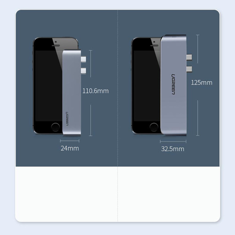 HUB adapteris, skirtas MacBook Pro / Air 2x USB-C iki 3x USB 3.0 / TF / SD / USB-C - pilka