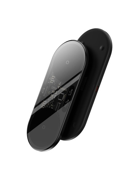 
Dvigubas QI belaidis įkroviklis su ekranu USB-C 20W - juodas
