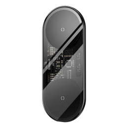 
Dvigubas QI belaidis įkroviklis su ekranu USB-C 20W - juodas
