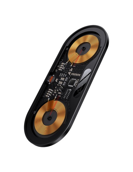 
Dvigubas QI belaidis įkroviklis su ekranu USB-C 20W - juodas
