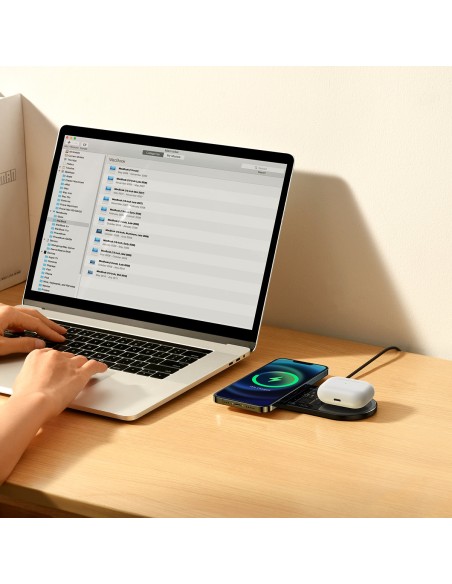 
Dvigubas QI belaidis įkroviklis su ekranu USB-C 20W - juodas
