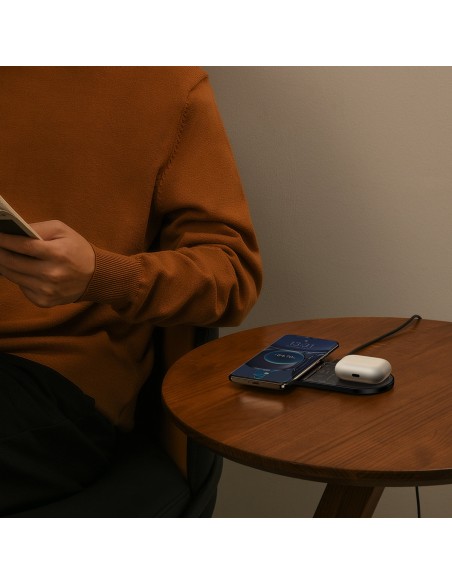 
Dvigubas QI belaidis įkroviklis su ekranu USB-C 20W - juodas
