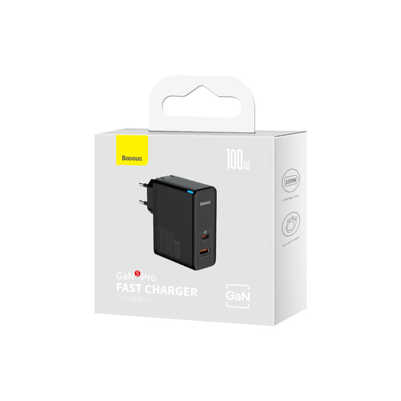 GaN5 Pro USB-C / USB 100W greitas universalus sieninis įkroviklis - juodas