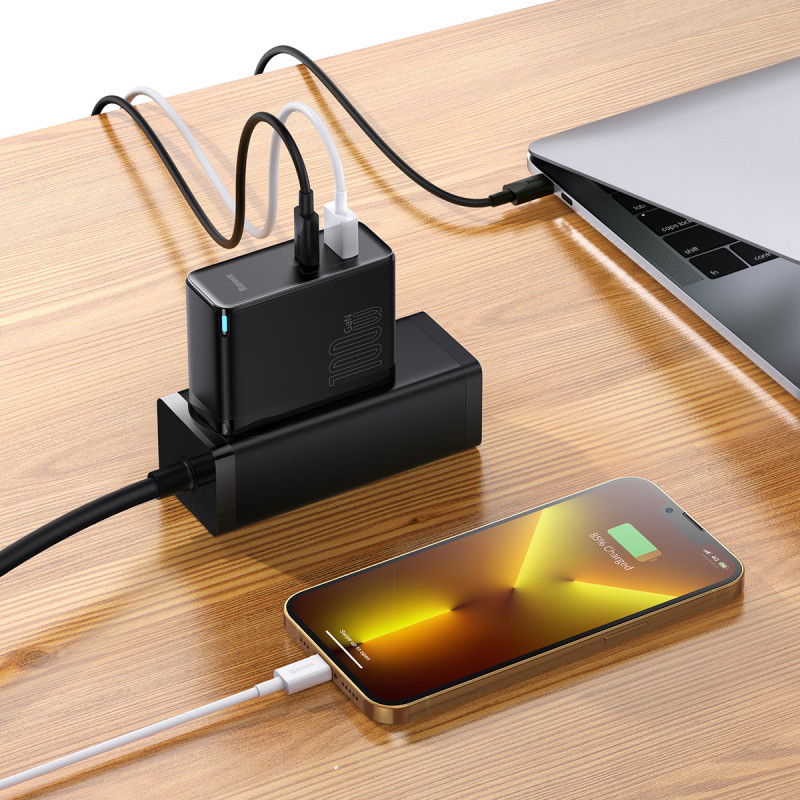 GaN5 Pro USB-C / USB 100W greitas universalus sieninis įkroviklis - juodas