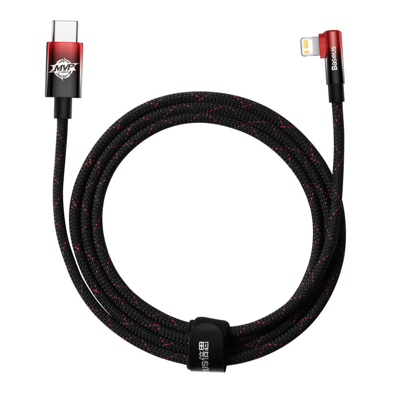 
MVP 2 kampinis kabelis su šoniniu USB-C / iPhone Lightning kištuku 2m - raudonas

