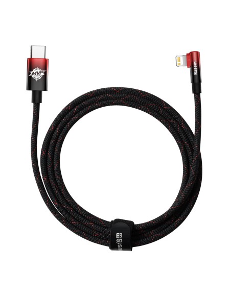 
MVP 2 kampinis kabelis su šoniniu USB-C / iPhone Lightning kištuku 2m - raudonas
