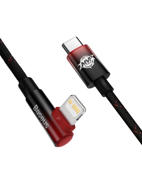 
MVP 2 kampinis kabelis su šoniniu USB-C / iPhone Lightning kištuku 2m - raudonas
