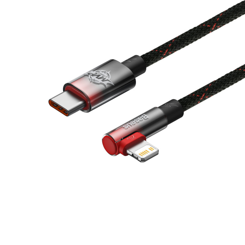 
MVP 2 kampinis kabelis su šoniniu USB-C / iPhone Lightning kištuku 2m - raudonas
