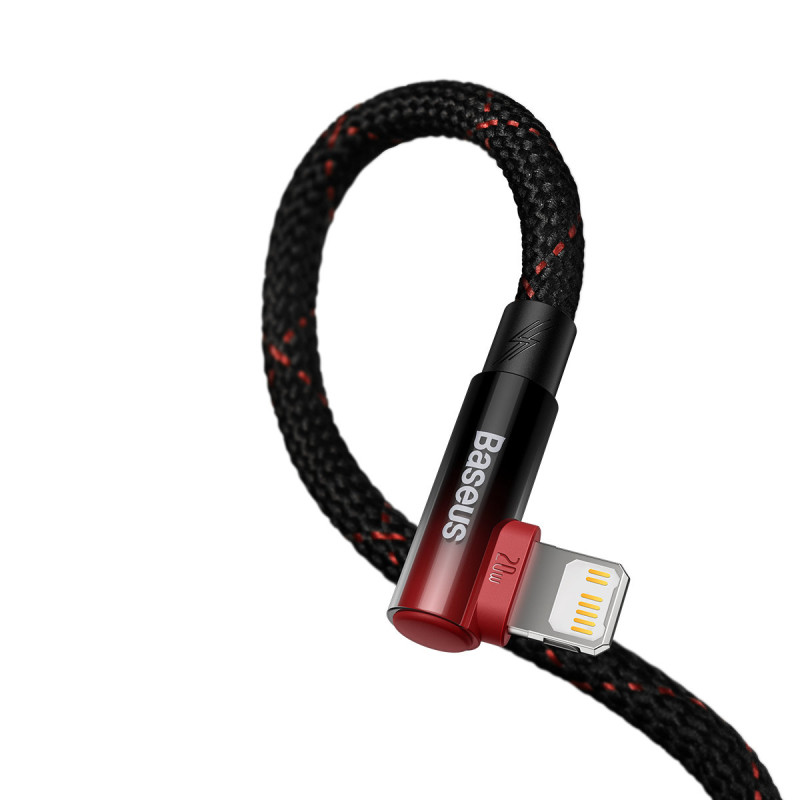 
MVP 2 kampinis kabelis su šoniniu USB-C / iPhone Lightning kištuku 2m - raudonas
