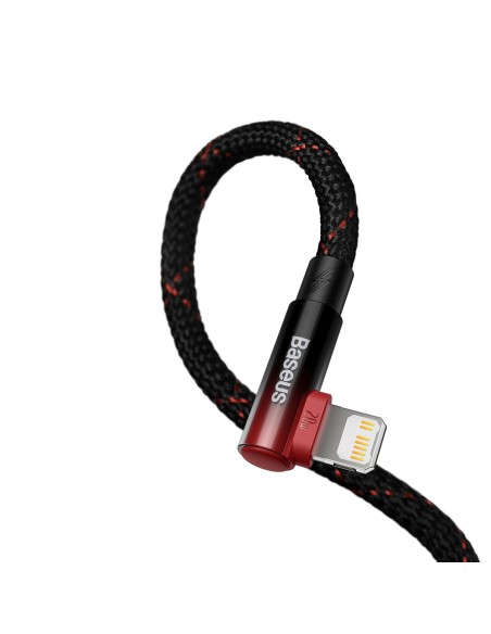 
MVP 2 kampinis kabelis su šoniniu USB-C / iPhone Lightning kištuku 2m - raudonas
