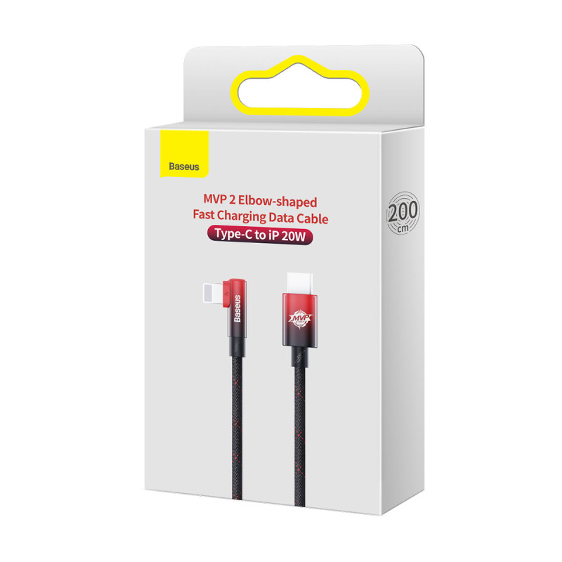 
MVP 2 kampinis kabelis su šoniniu USB-C / iPhone Lightning kištuku 2m - raudonas
