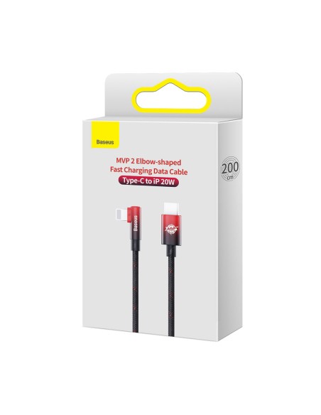 
MVP 2 kampinis kabelis su šoniniu USB-C / iPhone Lightning kištuku 2m - raudonas
