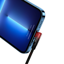 
MVP 2 kampinis kabelis su šoniniu USB-C / iPhone Lightning kištuku 2m - raudonas
