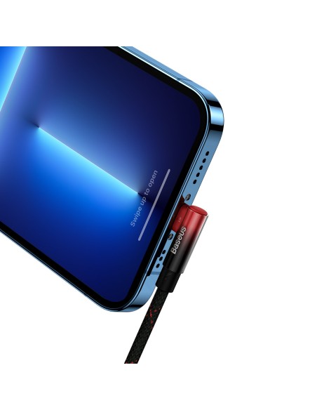 
MVP 2 kampinis kabelis su šoniniu USB-C / iPhone Lightning kištuku 2m - raudonas
