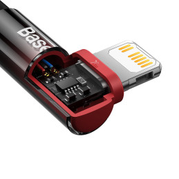 
MVP 2 kampinis kabelis su šoniniu USB-C / iPhone Lightning kištuku 2m - raudonas
