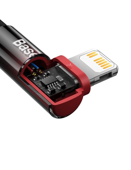 
MVP 2 kampinis kabelis su šoniniu USB-C / iPhone Lightning kištuku 2m - raudonas
