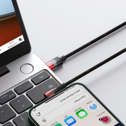 
MVP 2 kampinis kabelis su šoniniu USB-C / iPhone Lightning kištuku 2m - raudonas
