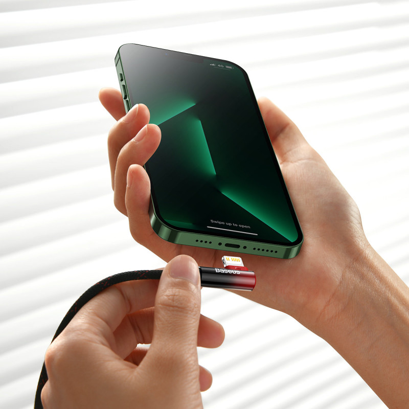 
MVP 2 kampinis kabelis su šoniniu USB-C / iPhone Lightning kištuku 2m - raudonas
