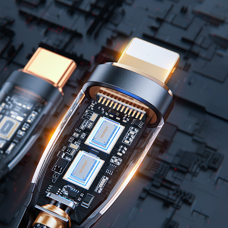 Kabelis su išmaniuoju jungikliu USB-C – iPhone Lightning 1,2m – juodas