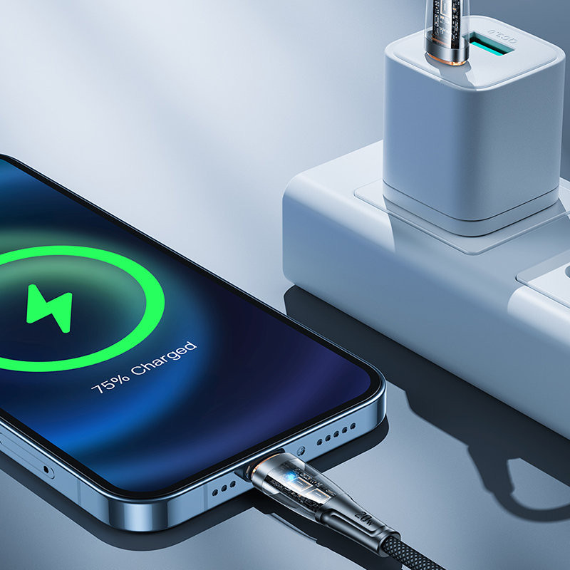 Kabelis su išmaniuoju jungikliu USB-C – iPhone Lightning 1,2m – juodas