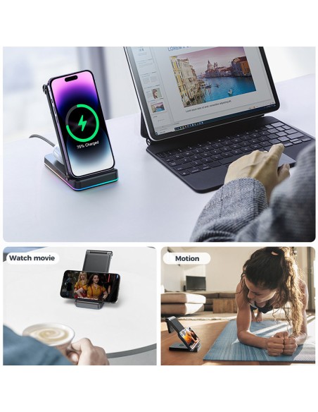 
3in1 indukcinis įkroviklis iPhone Apple Watch Airpods + stovas - juodas
