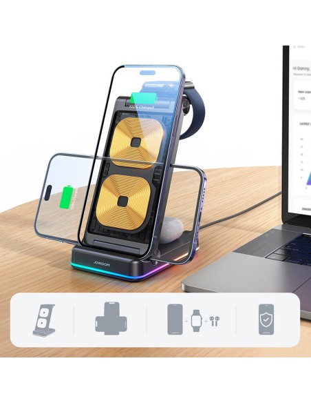 
3in1 indukcinis įkroviklis iPhone Apple Watch Airpods + stovas - juodas
