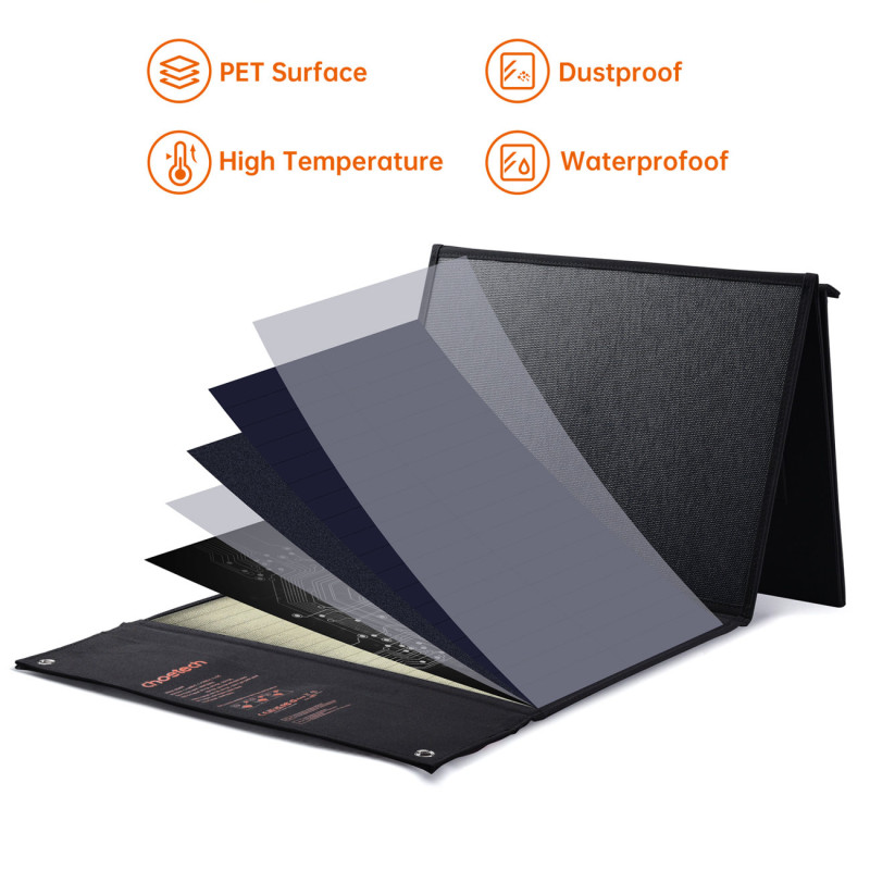 
Saulės turistinis saulės įkroviklis stovyklavimui, sulankstomas, 120W
