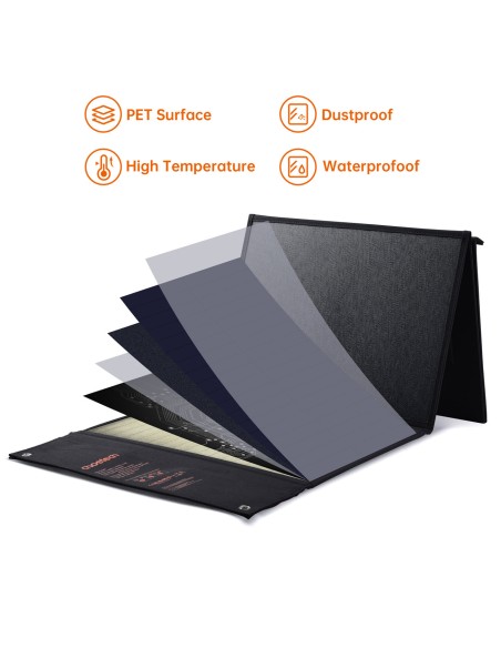 
Saulės turistinis saulės įkroviklis stovyklavimui, sulankstomas, 120W
