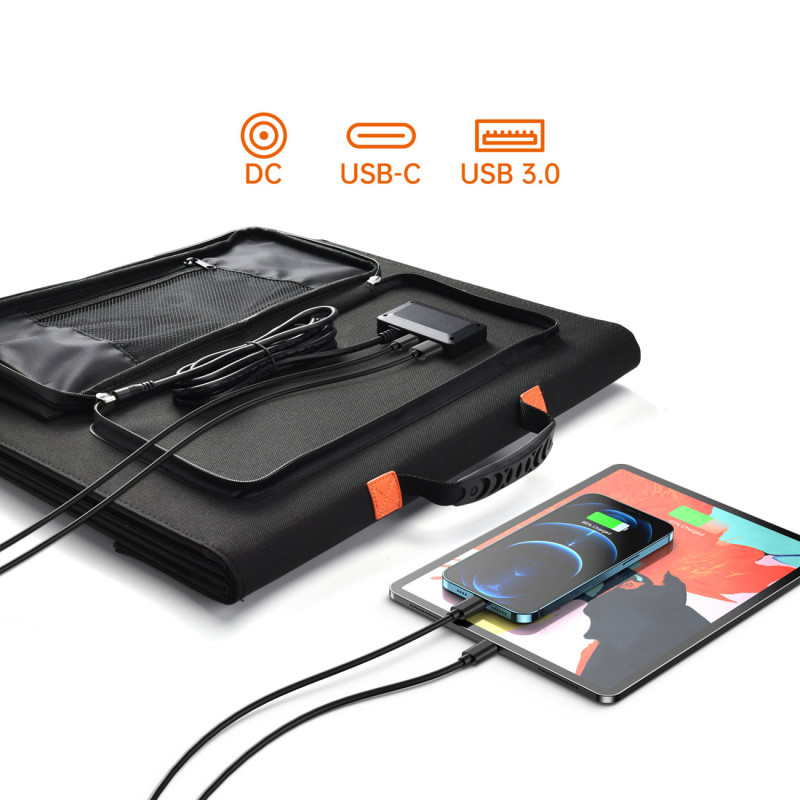 
Saulės turistinis saulės įkroviklis stovyklavimui, sulankstomas, 120W
