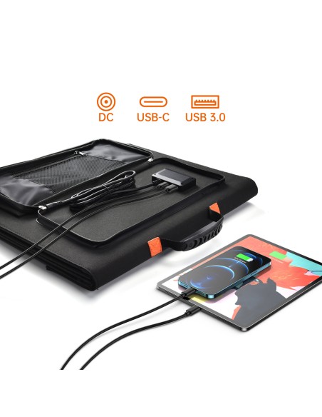 
Saulės turistinis saulės įkroviklis stovyklavimui, sulankstomas, 120W
