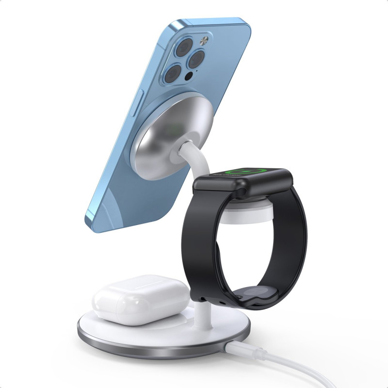 Apple T585-F 3in1 iPhone 12/ 13 AirPods Pro Watch įkrovimo stoties įkroviklis – baltas