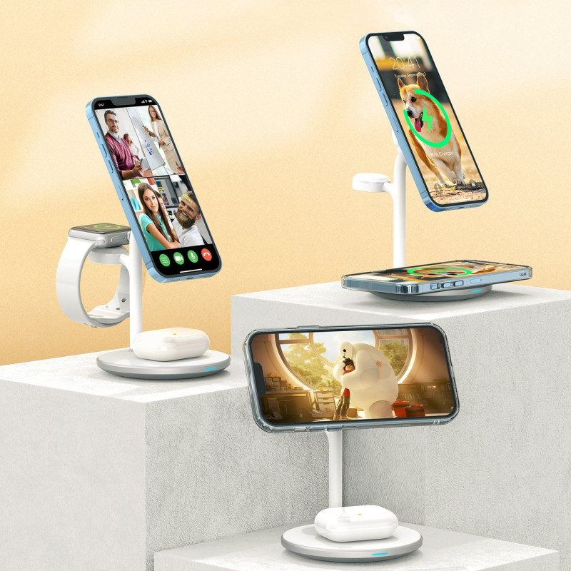 Apple T585-F 3in1 iPhone 12/ 13 AirPods Pro Watch įkrovimo stoties įkroviklis – baltas